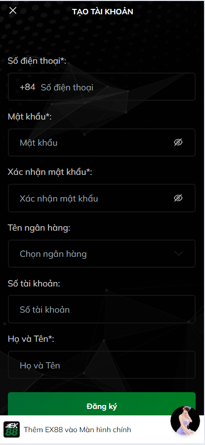 Đăng ký EX88 trên điện thoại